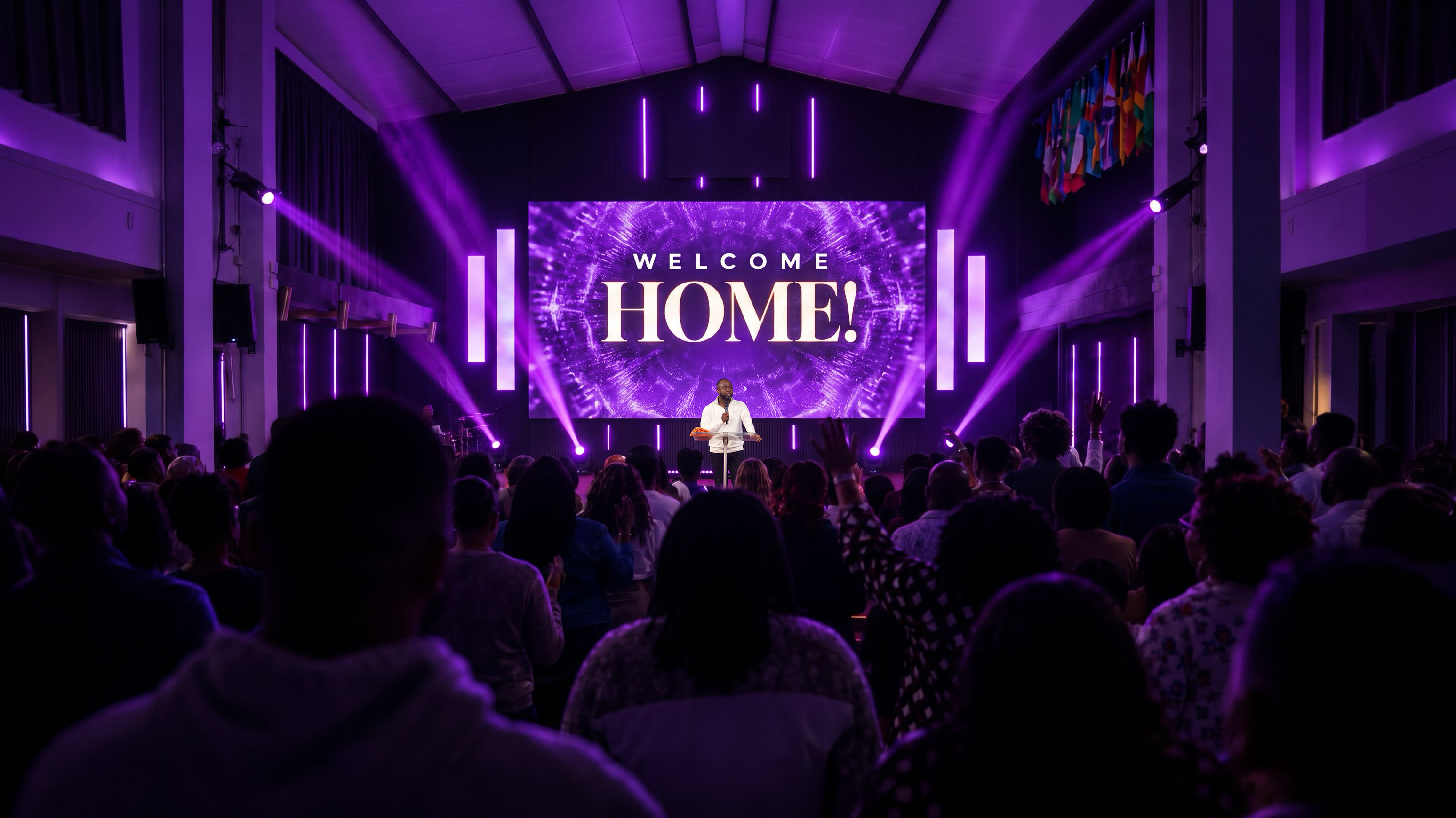 The Marpe church congregation facing the Welcome Home stage